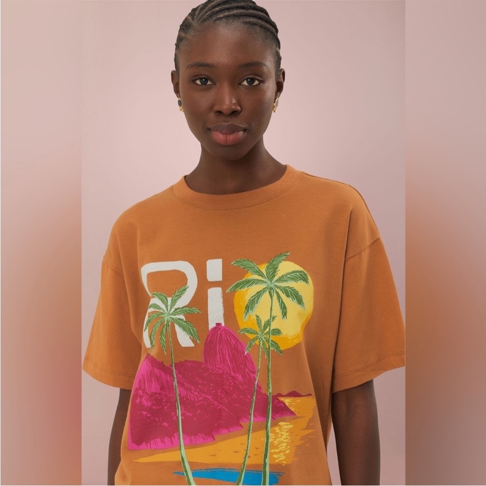 NEW Farm Rio Caramel Rio Tropical Relaxed T-Shirt Size XS